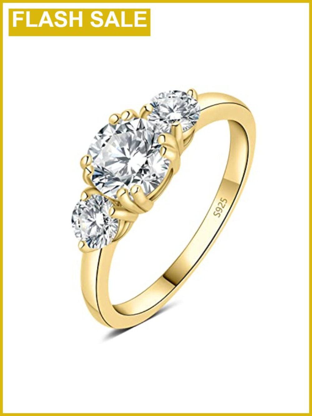1ct Moissanite 3-Stone Engagement Ring 925 Sterling Silver 14K Gold Plated